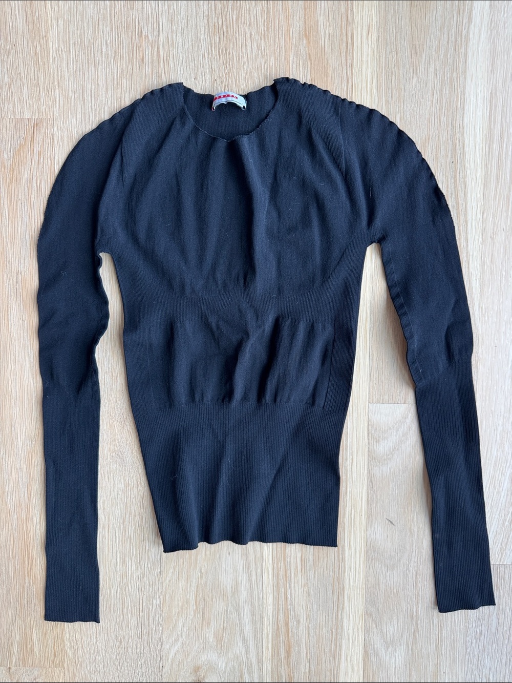 Prada Black Long-Sleeve Fitted Ribbed Knit Top